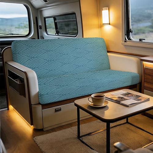 RV Dinette Cushion Covers, 4PCS Leaf RV Couch Cover, Camper Cushion Covers, Camper-rv Sofa Cover for Couch, Bench Seat & Dinette Booth Cushions(Lake Blue,[39.4" to 49.2"]×[19.7" to 25.6"]) - color: Leaf/Lake Blue/4pcs