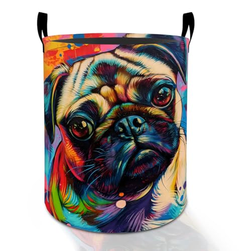 Colorful Pug Dog Laundry Basket Hamper for Boys Girls Kids Adults, Foldable Waterproof Oxford Clothes Storage Bin, Pop Art Pet Organizer for Bedroom Bathroom Room Decor 19.7"x15.8" - style: Pug