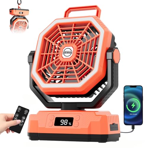 Sireck 40000mAh Camping Fan, 10-Inch Battery Powered Portable Personal Fan with Remote,LED Lantern, 5 Speeds,Timer, Digital Display Cordless USB Desk Fan for Tent(Orange-10inch) - color: Orange-12inch