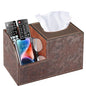 PU Leather Square Tissue Box Cover - Multi-Functional Tissue Box Holder, Tissue Box Cover with Storage,Tissue and Remote Control Holder, Cube Tissue Box Organizer Bedroom Nightstand End Table - color: Retro