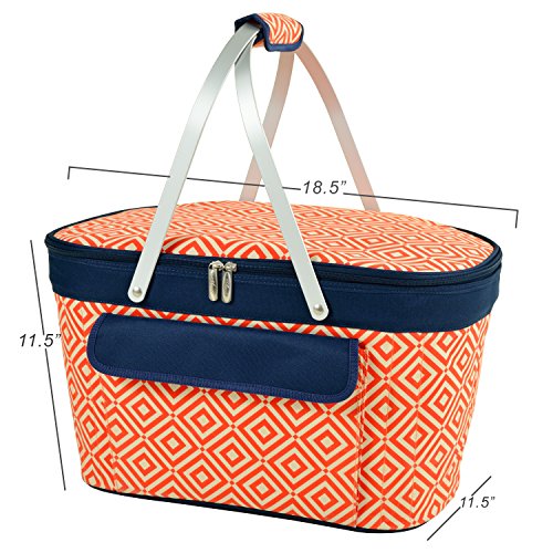 Picnic at Ascot Patented Insulated Folding Picnic Basket Cooler- Designed & Quality Approved in the USA - color: Orange/Navy