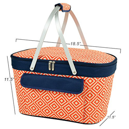 Picnic at Ascot Patented Insulated Folding Picnic Basket Cooler- Designed & Quality Approved in the USA - color: Orange/Navy