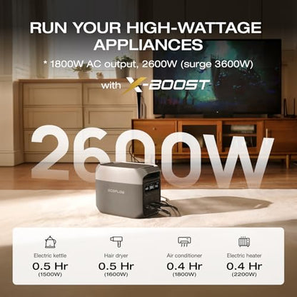 EF ECOFLOW Solar Generator Delta 3 with 220W Bifacial Solar Panel, 1024Wh Portable Power Station, LFP Battery 1800W AC/100W USB-C Output, Full Charge in 56 Min for Home Backup Power, Camping & RVs - style: DELTA 3+220W