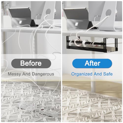 PAVSTINE Under Desk Cable Management Tray, 17 in Metal Cable Tray Basket | For Wire Management, Power Strip Holder, Cord Organizer, Wire Tamer for Home/Office Desk Cable Hider Black - size: 17 inch Cable Tray×1 Pack