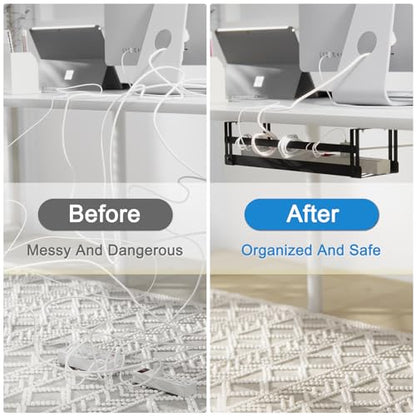 PAVSTINE Under Desk Cable Management Tray, 17 in Metal Cable Tray Basket | For Wire Management, Power Strip Holder, Cord Organizer, Wire Tamer for Home/Office Desk Cable Hider Black, 2 Pack - size: 17 inch Cable Tray×2 Pack