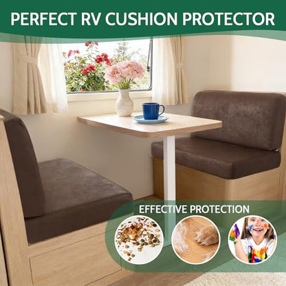 FUANGUI RV Dinette Cushion Covers Stretch Camper Cushion Cover Booth Seats Replacement RV Cushion Covers Washable Sofa Furniture Protector - color: Crackle-coffee