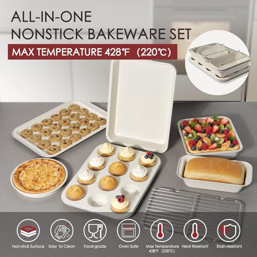 Kikcoin Pots and Pans Set Non Stick 31 Piece Kitchen Nonstick Cooking Cookware Sets with Grill Pan Saucepan Baking Sheet Utensil, Cream White - color: Cream White