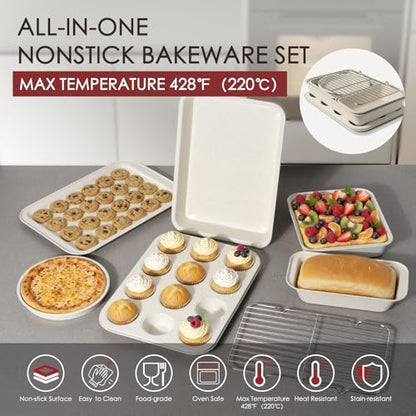 Kikcoin Pots and Pans Set Non Stick 31 Piece Kitchen Nonstick Cooking Cookware Sets with Grill Pan Saucepan Baking Sheet Utensil, Cream White - color: Cream White