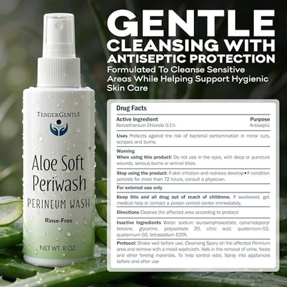 Aloe Soft Perineal Spray - Pack of 2 8 oz Rinse Free Perineum Wash - Cleanses and Soothes - Made with Aloe Vera Extract - size: 2 Count