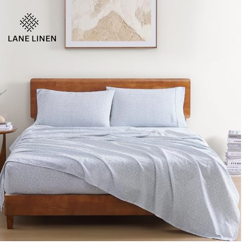 LANE LINEN 100% Organic Cotton Twin Sheets Set - 3 PC Bedding Sheets & Pillowcases - Breathable & Cooling Bed Sheets - Deep Pocket up to 15", Sheets for Twin Size Bed: Polka Dot (Blue) | Twin Sheet Set, GOTS Certified Organic Cotton Percale - Best-Value O