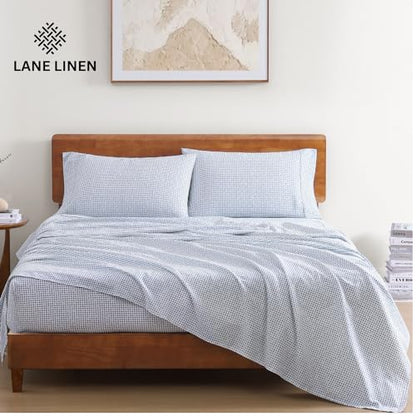 LANE LINEN 100% Organic Cotton Twin Sheets Set - 3 PC Bedding Sheets & Pillowcases - Breathable & Cooling Bed Sheets - Deep Pocket up to 15", Sheets for Twin Size Bed: Polka Dot (Blue) | Twin Sheet Set, GOTS Certified Organic Cotton Percale - Best-Value O