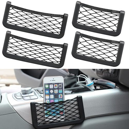 4 PCS Car Net Pocket Professional Car Mesh Pocket Net Self-Adhesive Elastic Storage Net Pocket for Automotive Seat Accessories(5.9In x 3.14In,7.87In x 3.14In)