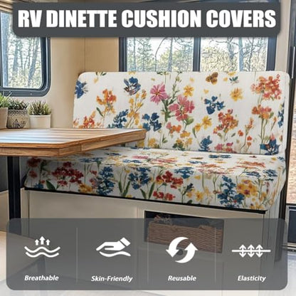 Boho Floral Butterfly Print RV Dinette Cushion Covers Camper Sofa Cushion Cover Stretchable RV Dinette Seat Covers 2Pcs with Backrest & Bench Cover 2Sets - color: Boho Floral Butterfly