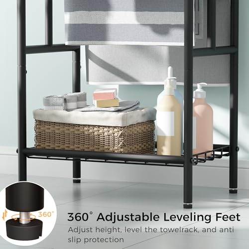 Free Standing Towel Racks for Bathroom, 3-Layer Towel Drying Rack with Storage Rack, Black Metal Towel Rack Stand, 12" W x 25.8" L x 39.4" H, UXJMJ002B