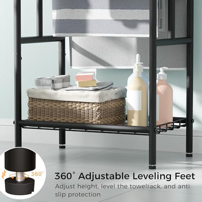 Free Standing Towel Racks for Bathroom, 3-Layer Towel Drying Rack with Storage Rack, Black Metal Towel Rack Stand, 12" W x 25.8" L x 39.4" H, UXJMJ002B