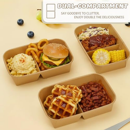 8 Pack 32oz Paper Lunch Box Bento Boxes, 2-Compartment Kraft Brown Paper Take Out Food Containers with Lids, Leakproof Microwave Safe, Disposable To Go Boxes for Picnic Office Catering, Transparent - color: Transparent Lid & Kraft Brown Box