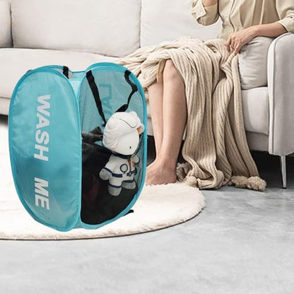 Mesh Pop Up Laundry Hamper with Handles, Collapsible Laundry Basket Side Pocket Dirty Clothes Hamper (Sky Blue) - color: Sky Blue
