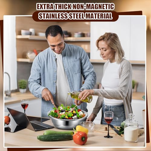Nuogo 4 Pcs Stainless Steel Mixing Bowls Metal Mixing Bowls Extra Large Basin Salad Basin Deeper Edge Dishwasher Safe Mirror Finish for Home and Commercial, Silver (13 Inch 8 Qt) - size: 13 Inch (8 Qt)