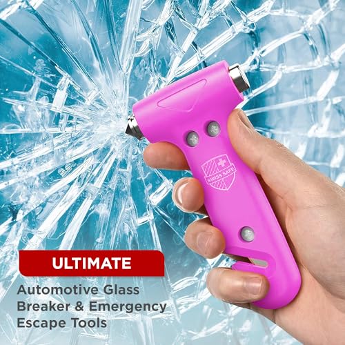 Swiss Safe 5-in-1 Emergency Car Safety Hammer – Car Window Breaker & Seatbelt Cutter, Heavy-Duty Escape Tool for Vehicle Emergencies and Auto Kits – Pink, 2 Pack - color: Pink, size: 2-Pack