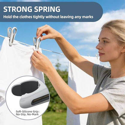 Plastic ClothesPins Heavy Duty Out door 24 Pack with Storage Box, 2.5-Inch Chip Clips with Non-Slip No-Trace Design for Laundry, Drying Clothes,Towels, Crafts, Picture, Food Clips, Home Use and Travel - color: White
