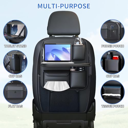 Car Backseat Organizer with Foldable Table Tray,Hanging Storage Bag with Touch Screen Phone Holder,Premium PU Leather Material,Compatible with Most Vehicles,Inner Car Accessories - size: Short