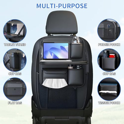 Car Backseat Organizer with Foldable Table Tray,Hanging Storage Bag with Touch Screen Phone Holder,Premium PU Leather Material,Compatible with Most Vehicles,Inner Car Accessories - size: Short