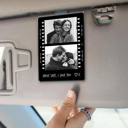 Gossby Custom Couple Car Visor Clip - Personalized Photo Gift for Couples - Drive Safe I Love You - Father's Day 2026 Anniversary Birthday Gift for Him Her - Film Strip Design - color: Drive Safe, I Love You