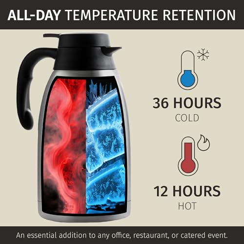 Thermal Coffee Carafe 2L / 68 oz – Updated 2025 Model – Insulated Stainless Steel Coffee Dispenser for Hot & Cold Drinks – 24h Cold / 12h Hot – Coffee Urn & Tea Carafe with Cleaning Brush by Cresimo - color: Silver w/ Brush, size: 68 Ounces