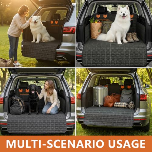 IJVAE SUV Cargo Liner for Dogs, Waterproof Dog Trunk Cover with Bumper Flap Protector, Pet Cargo Mat for SUVs Sedans Vans, Non-Slip Scratchproof Dog Seat Cover，Large Size Universal Fit, Black - size: Oxford Fabric
