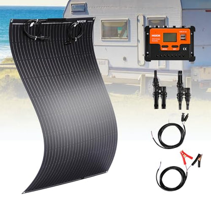 100W Flexible Solar Panel Kit for RV Boat, 12V Monocrystalline Ultra-Flexible Bendable Mono Off-Grid Charger with 30A Charge Controlle for 12-24V Battery Charging Car Battery Camper RV Yacht Boat - size: 100W Kit