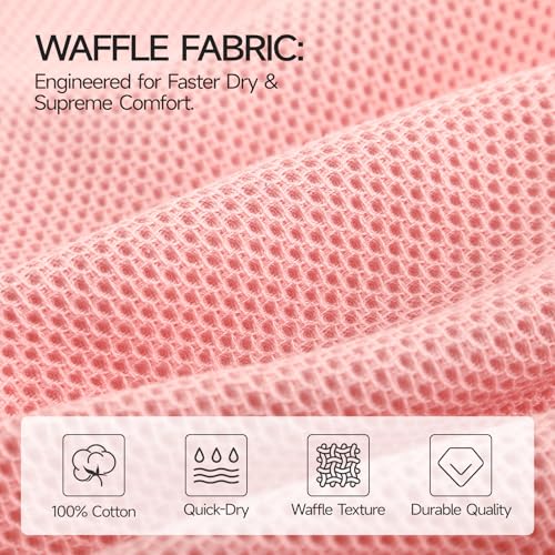 REDKISS 100% Cotton Waffle Weave Bath Towels 4 Pack - 27.5x55 Inches| Lightweight, Quick Dry & Highly Absorbent,Perfect for Spa, Gym, Travel, Guest Bathroom-Pink - color: Pink