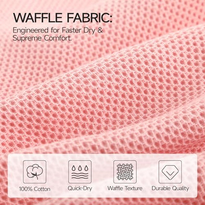 REDKISS 100% Cotton Waffle Weave Bath Towels 4 Pack - 27.5x55 Inches| Lightweight, Quick Dry & Highly Absorbent,Perfect for Spa, Gym, Travel, Guest Bathroom-Pink - color: Pink