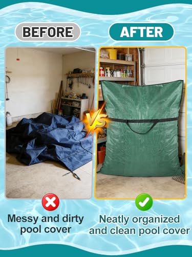 Biggun 47×57in Large Pool Safety Cover Storage Bag - Effortless Front Long Handles Pool Cover Bag with Smooth Zipper for Pools Storage (Green)