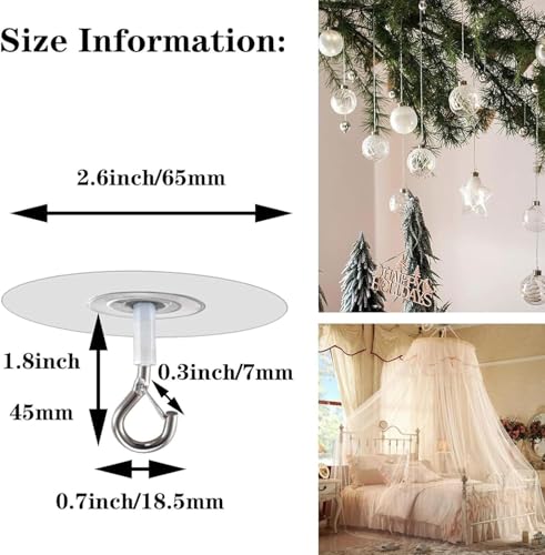 JJLFresheners Adhesive Ceiling Hooks with Safety Clasp, Stick-On Wall Hooks for Plants, Wind Chimes, Home Storage and Bathroom Decor