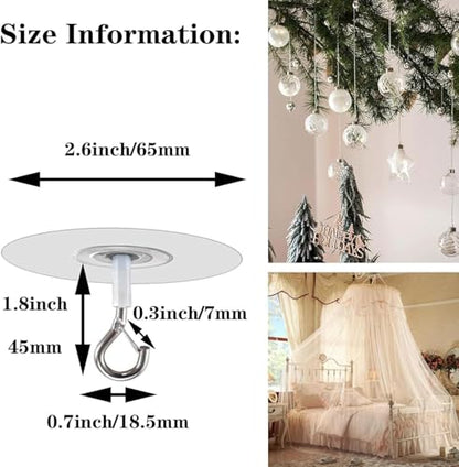 JJLFresheners Adhesive Ceiling Hooks with Safety Clasp, Stick-On Wall Hooks for Plants, Wind Chimes, Home Storage and Bathroom Decor