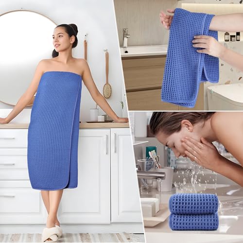 POLYTE 430 GSM Microfiber Quick Dry Lint Free Oversize Bath Towel Set, 6 Piece (Waffle Weave) - color: Royal Blue