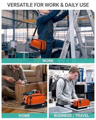 2 Pack Small Tool Bags Zipper Pouch for Organizing, with Adjustable Shoulder Strap & Carabiner, Utility Small Tool Pouch with Multi Pocket Compartments and Label Area (12" & 10") - color: Orange 2 Pack