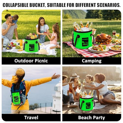 20L Collapsible Bucket 5 Gallon Water Container Folding Water Bucket with Handle Portable Wash Basin - color: Blue & Dark Green, size: 20L-2Pcs