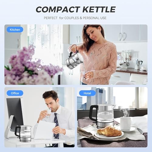 LUUKMONDE Electric Kettle, 1L 1500W, Small Glass Tea Kettle, Hot Water Boiler with LED Indicator, Cordless Water Heater Kettle, BPA-Free, Fast Boiling, Auto Shut-Off, Boil-Dry Protection