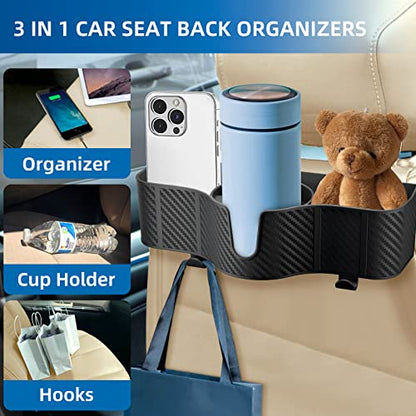 OUSHASAA 3-in-1 Car Headrest Backseat Organizer with 3.7" Backseat Cup Holder for Car, Seat Back Organizer with Hooks - size: 1-PACK