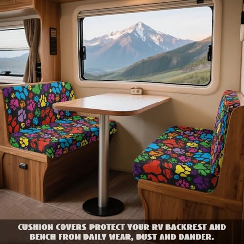 Dog Paw Print 2 Pcs RV Dinette Cushion Covers Comfortable Replacement Camper Cushion Slipcover Sofa Furniture Protector 1 Backrest Covers and 1 Bench Covers - color: Dog Paw