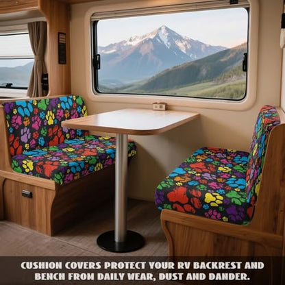 Dog Paw Print 2 Pcs RV Dinette Cushion Covers Comfortable Replacement Camper Cushion Slipcover Sofa Furniture Protector 1 Backrest Covers and 1 Bench Covers - color: Dog Paw