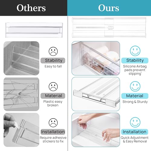 Vtopmart 4 Pack 6" Tall Upgrade Drawer Dividers for Big and Deep Drawer, 12.8"-22.3" Adjustable Expandable Dresser Drawer Organizer, Clear Plastic Separators for Dresser, Baby Supplies, Kitchenware - size: Tall-6" without Inserts