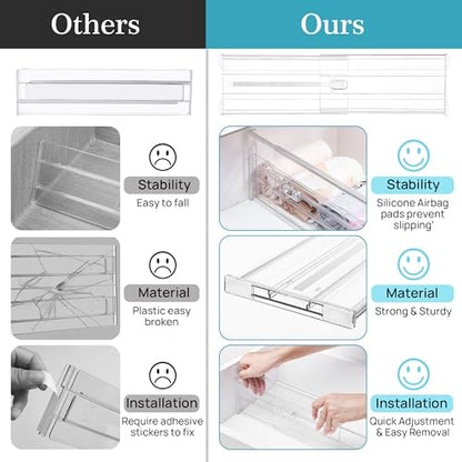 Vtopmart 4 Pack 6" Tall Upgrade Drawer Dividers for Big and Deep Drawer, 12.8"-22.3" Adjustable Expandable Dresser Drawer Organizer, Clear Plastic Separators for Dresser, Baby Supplies, Kitchenware - size: Tall-6" without Inserts