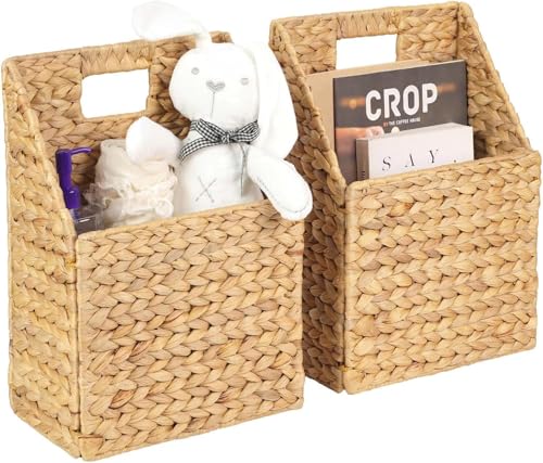 Wicker Hanging Storage Basket (10,5"Lx6,5"Wx13"H), Set of 2 Wall Baskets, Water Hyacinth Baskets, Wall Decor Hyacinth Basket Hanging for Organizing Files, Mails, Books, Magazine,... - color: Water Hyacinth - Natural