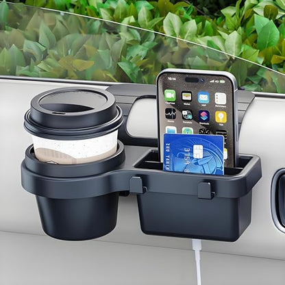 GDQ Car Cup Holder - Hanging Car Door Window Drink Coffee Door Cup Holder with Clip-On Design, No Drill, with Phone Holder, Key Hook & Charging Port Universal Fit for SUV Truck Sedan（1 Pack）