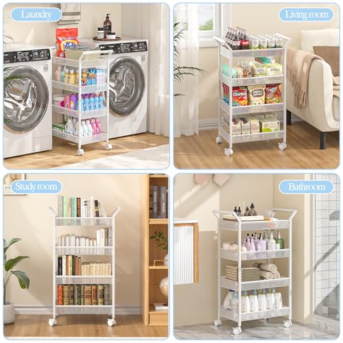 Baby Diaper Caddy Cart, 4-Tier Diaper Caddy Organizer and Storage, Rolling Utility Cart for Baby Supplies, Diaper Cart with Wheels for Bedroom, Nursery, Changing Table, White