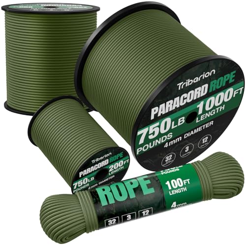 Paracord Rope 750 lb - 500ft 5/32" Parachute Cord 4MM 12-Strand para Cord - Heavy Duty Spool String for Survival,Camping Gear, Survival Bracelet, Clothesline - Army Green - color: Army Green, size: 500ft