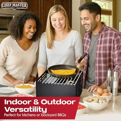 Chef Master Butane Stove Cover - Universal Fit for Any Standard Size - Premium Black Steel Collapsible Camp Wind Guard - Camping Windscreen & Grill Wind Blocker Panel - Outdoor Cooking Accessory 90278 - size: Black Steel