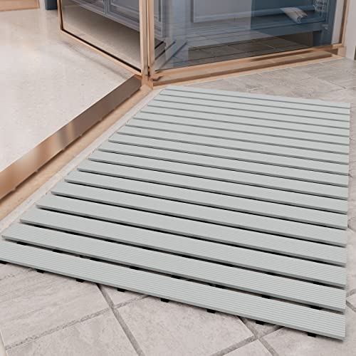 PADOOR Shower-Mat Non Slip, Heavy Duty Bathtub-Mat Curlable Quick Drain Sturdy Bath Tub Mat Without Suction Cups for Indoor Outdoor Use 17x26 Inch Grey - color: Grey, size: 17" x 26" (Rectangular)